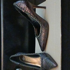 Joey O Quilted Leather Pumps in Metallic Antique Brass